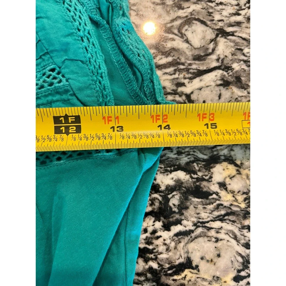 Loft Teal Green Crochet Lace Pintuck Ruffle Sleeve Blouse Top XXSP - Picture 3 of 4